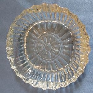 Ashtray 4 sets of indents to top edge clear cut glass vintage